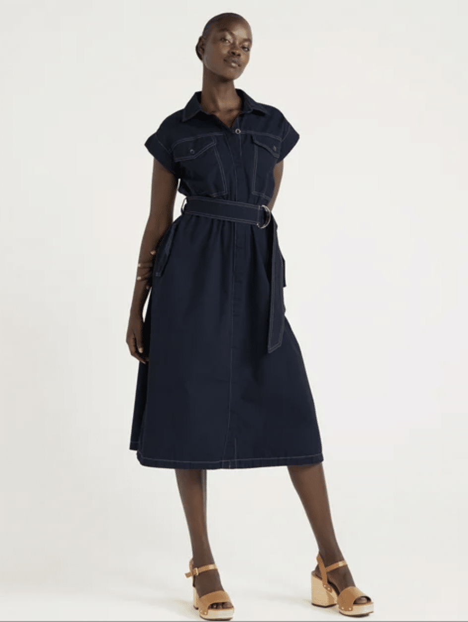 Navy blue shirt dress for women. 